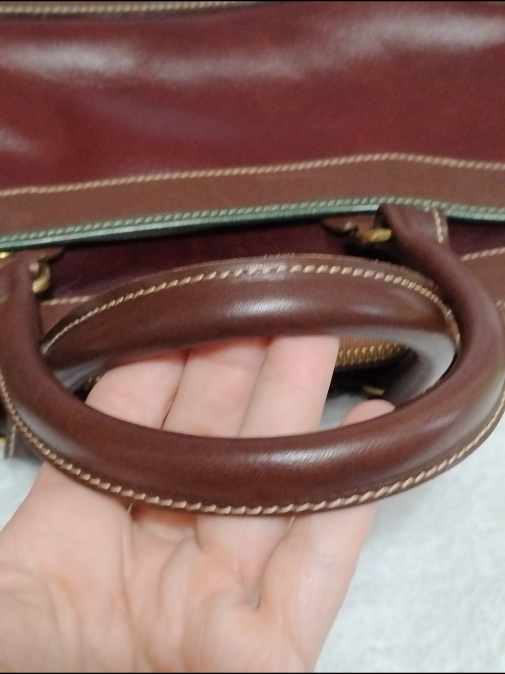 Brahmin Brown and Wine Leather Satchel with Green Trim - Picture 15 of 15